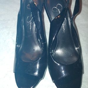 Black patent Jessica Simpson sling backs